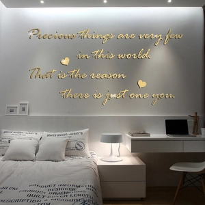 3D acrylic mirror wall sticker with golden Precious quote and heart decor in bedroom