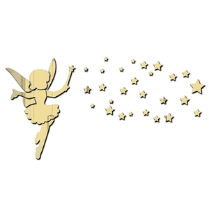 Detailed mirror-effect gold acrylic fairy wall sticker with shiny star accents