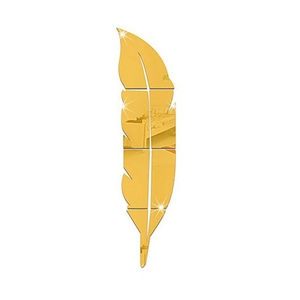 3D feather mirror wall sticker in gold acrylic finish for home wall decoration