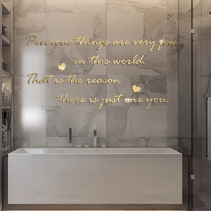 Golden acrylic mirror wall stickers with 'Precious' quote and hearts for modern home decor