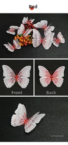 Detail view of 3D double-layer butterfly stickers with white and red striped patterns