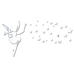 Detailed mirror view of fairy silhouette and 3D acrylic star wall stickers for bedroom