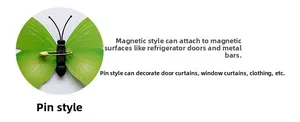 Detailed view of dual-purpose green 3D butterfly with magnetic base and safety pin fastener