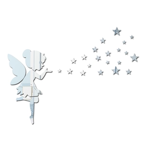 Detailed view of silver acrylic fairy mirror wall stickers with reflective star patterns