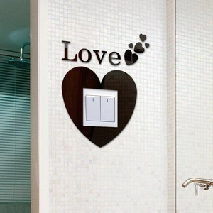Detail of 3D acrylic mirror Love heart wall stickers around double toggle switch