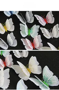Detail showing dual-layer 3D butterfly wall stickers with colorful patterns on black background
