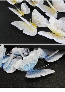 Detailed view of 3D double-layer butterfly wall stickers with golden and blue foil finish