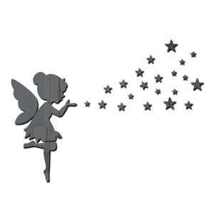 Detailed view of acrylic mirror wall stickers featuring fairy blowing stars design