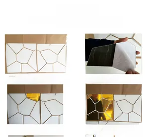 Step-by-step installation guide for DIY gold acrylic mirror wall stickers using a template