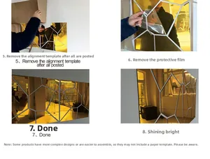 Step-by-step guide for installing gold acrylic mirror wall stickers on a white wall
