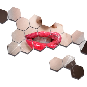 Detail showing the sharp reflection and clear clarity of hexagonal acrylic mirror wall stickers
