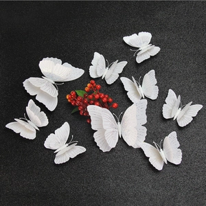 3D white glitter double-layer butterfly wall stickers set with sparkling finish