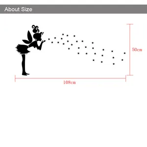 Tableau des tailles montrant 108cm par 50cm pour le sticker mural fée et étoiles