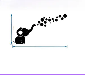 Detailed dimension guide showing the 73x40cm cute elephant acrylic wall decal sticker