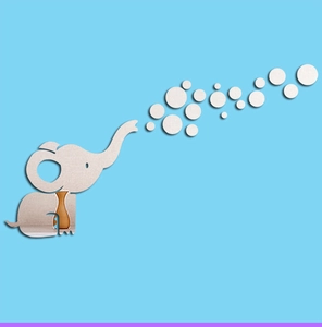 Detailed mirror acrylic wall stickers featuring a cute elephant and bubbles in silver finish
