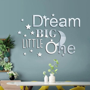 Dream Big Little One silver acrylic mirror wall stickers with stars and moon for nursery