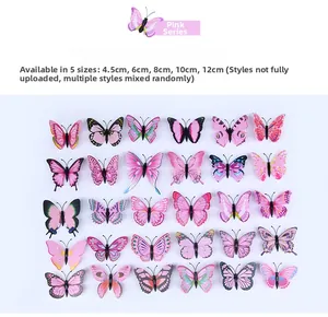 Dettaglio che mostra varie dimensioni e motivi di farfalle 3D rosa decorative