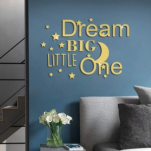 Golden 3D acrylic mirror wall sticker with Dream Big text for nursery decor