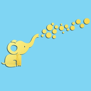 Cute elephant acrylic mirror wall stickers with bubbles for creative home decoration