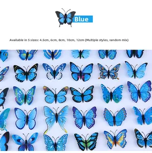 Set dettagliato di adesivi murali a farfalla 3D blu in varie dimensioni e motivi