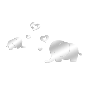 Set of cute acrylic mirror elephant wall stickers with hearts for creative home decor