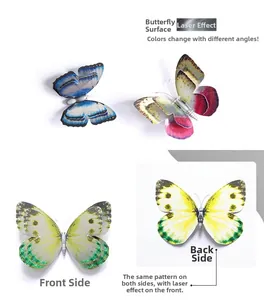 Gros plan de papillons muraux 3D laser avec effets de changement de couleur irisés