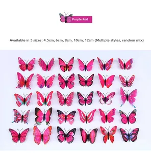 Farfalle 3D magenta per decorazione parete in cinque dimensioni da 4,5cm a 12cm