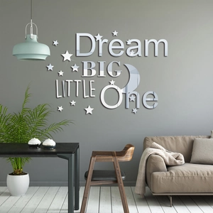 Detail of 3D acrylic mirror wall stickers featuring Dream Big Little One with stars