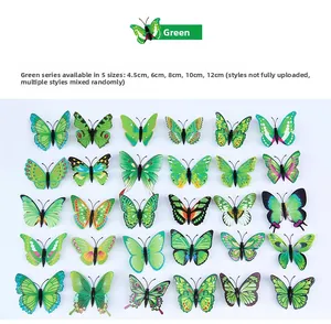 Tabella dettagliata di farfalle artificiali verdi in 5 misure da 4,5 cm a 12 cm