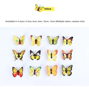 Griglia dettagliata di farfalle decorative gialle in cinque dimensioni da 4,5 a 12 cm