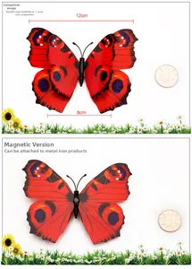 Close-up of 12cm red double-layer magnetic PVC butterflies for garden and home decor