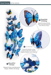 Detail showing 3D blue butterfly wall stickers with realistic printing and foldable wings