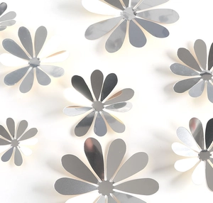 Detail view of silver sunflower mirror wall stickers with high reflection acrylic surface
