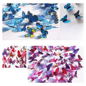 Detail view of 3D simulation butterflies in blue and purple series for wall decor