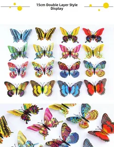 Détail des aimants papillons 3D double couche de 15 cm avec divers motifs colorés
