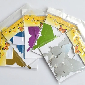 3D metallic mirror butterfly wall stickers in various colors with retail packaging