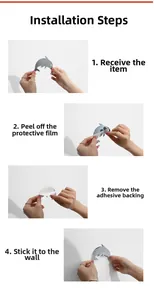 Four-step installation guide for dolphin-shaped acrylic mirror wall stickers with adhesive