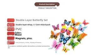 Macro detail of 3D PVC butterfly wall stickers with magnetic pins and double-layer wings