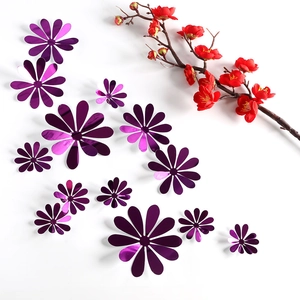 Set of 12 purple 3D mirror butterfly and sunflower wall stickers for home decoration