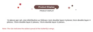 Detailed size chart for 12pcs double-layered magnetic PVC butterflies from 6cm to 12cm
