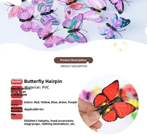 Detailed view of colorful PVC butterfly hair clips in 4.5cm and 6cm sizes for kids