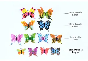 Detail showing various sizes 6cm to 12cm of 3D double layer butterfly wall stickers