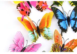 Detail view of double-layer 3D magnetic butterflies with vibrant colors for wall decor