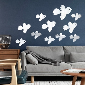 Modern acrylic bird mirror wall stickers with flying silhouettes for living room decor