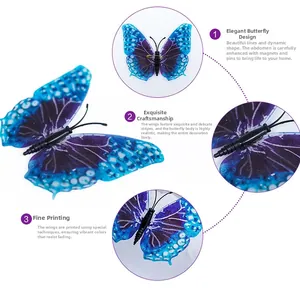 Detailed view of 8cm luminous blue butterfly with magnetic and pin dual fastening features