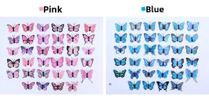 Detailed grid layout of realistic 3D butterfly hair clips in various pink and blue patterns