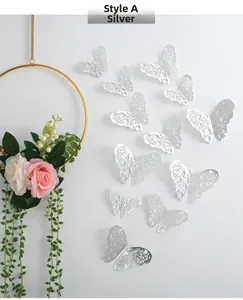 Style A silver 3D hollow butterfly wall stickers with intricate laser-cut patterns