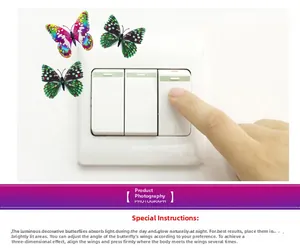 Detailed view of luminous 3D butterflies with glow effect and adjustable wings on wall