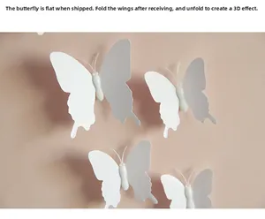 White 3D butterfly wall stickers with foldable wings for decorative 3D visual effect