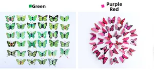 Detailed view of colorful 3D butterfly hair clips in green and magenta variations